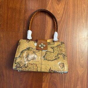 Patricia Nash Rosina Euro Map Leather Handbag